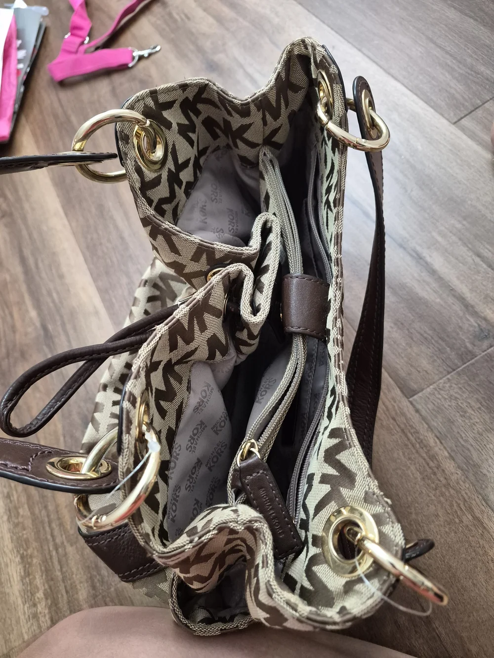 Michael Kors Brown Logo Drawstring Tote